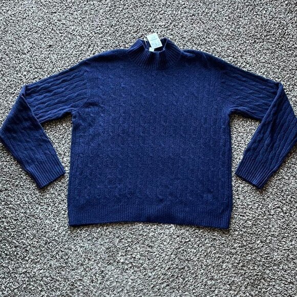 J. Crew Other - NWT Jcrew Mock Neck Sweater Men L Navy Blue Cable Knit Preppy Winter Urban Style